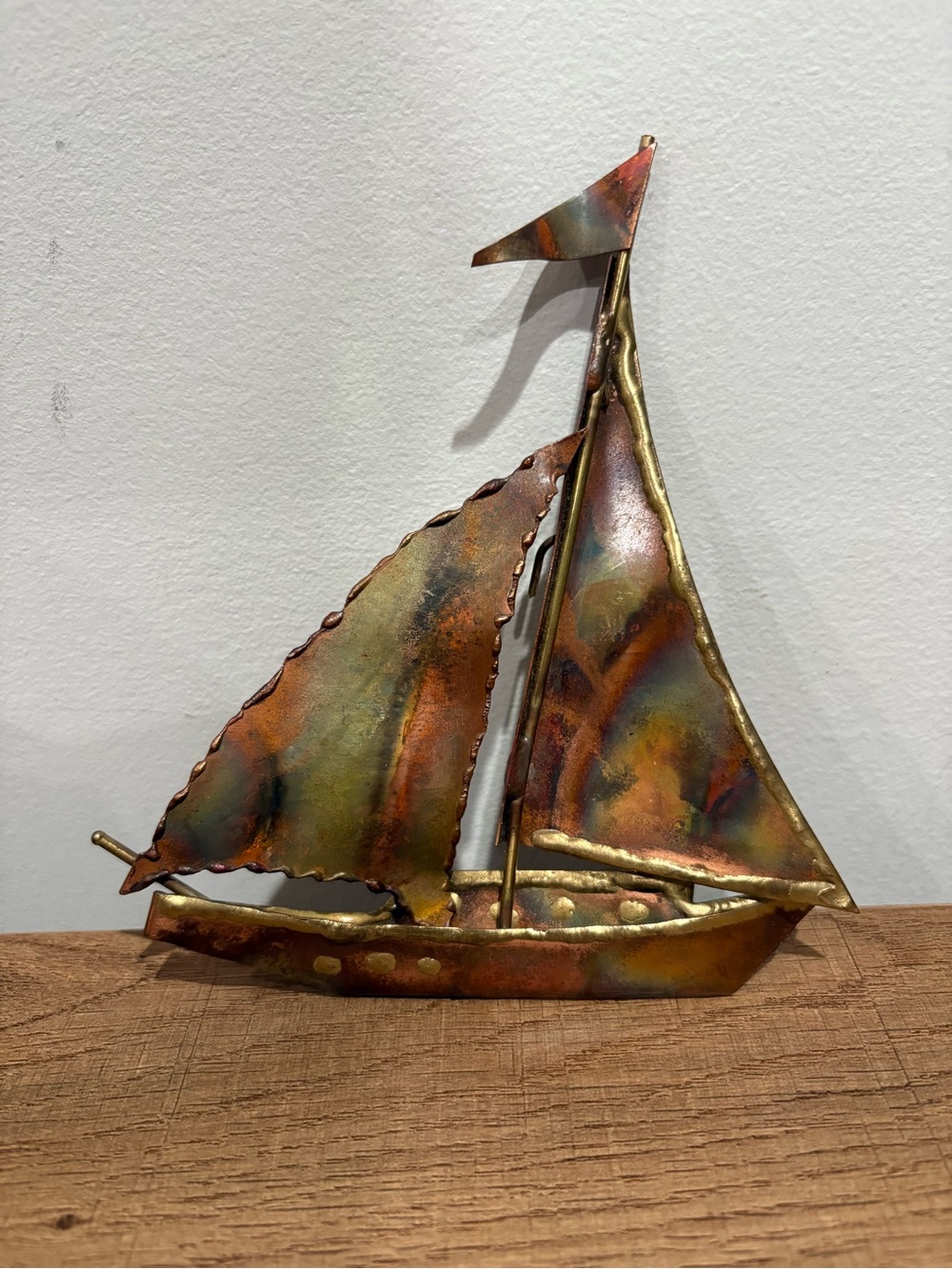 Metal Sailboat Wall Accent in Multi-Tone Copper and Gold